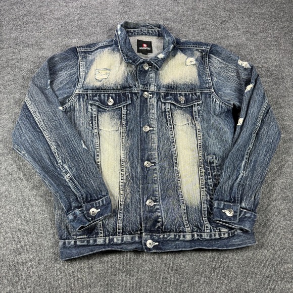 Southpole Other - Southpole Denim Jacket Mens L‎ Blue Acid Wash Distressed Button Up Hip Hop